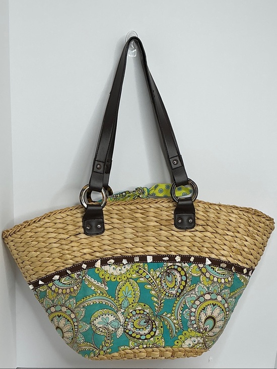 Vera Bradley Handbags - Vera Bradley Straw Tote with Teal and Green Paisley Panels